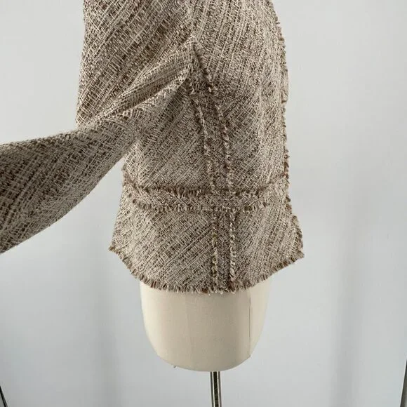 Brooks Brothers Fringed Cream Brown Metallic Nubby Tweed Fitted Career Blazer 12 - Picture 6 of 13